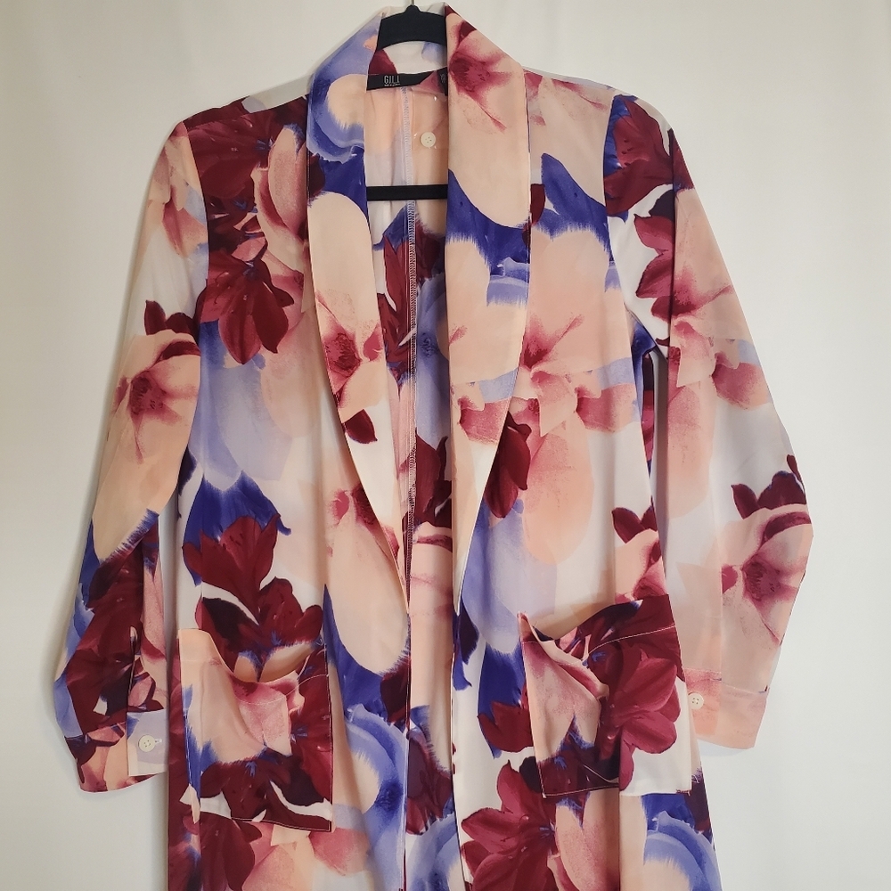 G.I.L.I. Size XXS Petite open front feminine floral maxi kimono duster - Picture 3 of 12
